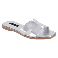 Sandalias De Piso Exterior Sintético Color Plata Para Mujer De Rbbasics