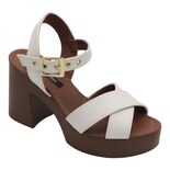 Sandalia Con Tacón Exterior Piel Vegana Color Blanco Para Mujer De Rbcollection