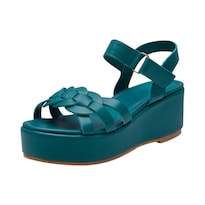 Plataforma Calzado Watanabe Color Verde Trenzada Piel