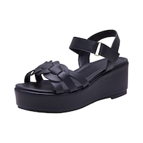 Plataforma Calzado Watanabe Color Negro Trenzada Piel