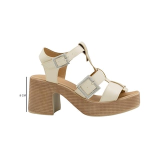 Foto 3 | Foto 3 | Zapatilla Plataforma Abierta Para Mujer Tacon Ancho Nude Beige
