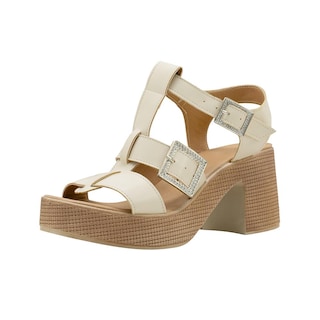 Foto 5 | Foto 5 | Zapatilla Plataforma Abierta Para Mujer Tacon Ancho Nude Beige