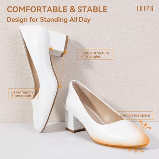 Foto 5 | Foto 5 | Zapatos De Tacón Idifu, Blancos, Bajos Y Gruesos, Con Punta Cerrada, Para Mujer - Venta Internacional.