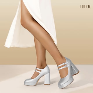Foto 3 | Foto 3 | Zapatos Idifu Mary Jane Silver Platform Chunky High Tacones Para Mujer - Venta Internacional.
