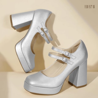 Foto 4 | Foto 4 | Zapatos Idifu Mary Jane Silver Platform Chunky High Tacones Para Mujer - Venta Internacional.