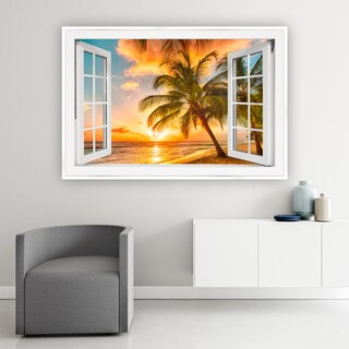 Foto 3 | Foto 3 | Cuadro Canvas Revolution Ventana Playa Mar Palmera Marco color Blanco