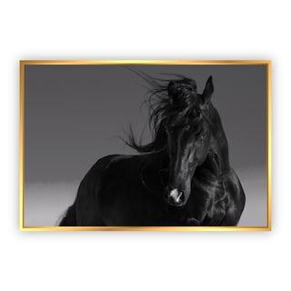 Foto 1 | Foto 1 | Cuadro Canvas Revolution Caballo Negro Fondo color Gris Marco Dorado