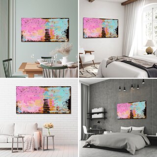 Foto 3 | Foto 3 | Cuadro Canvas Revolution Abstracto Trazos Rosa Y Azul Panorámico