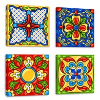 Cuadro Canvas Revolution Cuadríptico Talavera Mexicana  Set De 4 Piezas 30 x 30 cm c/u