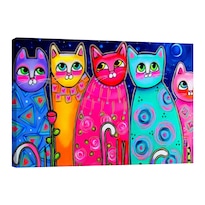 Cuadro Canvas Revolution 120 X 80 CM Pintura Impresa Gatos Coloridos