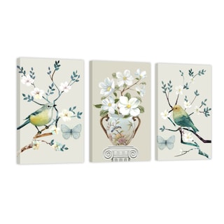 Foto 1 | Foto 1 | Set de Cuadros Canvas Revolution Tríptico Vertical Pájaros con Flores 3 Piezas 30 x 45 cm c/u