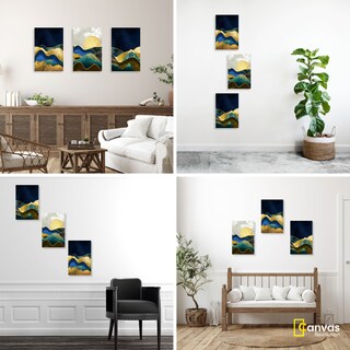 Foto 3 | Foto 3 | Set de Cuadros Canvas Revolution Tríptico Vertical Sol y Montaña Oro 3 Piezas 30 x 45 cm c/u