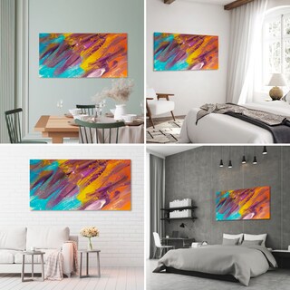 Foto 2 | Foto 2 | Cuadro Canvas Revolution 160 X 80 CM Brochazos Naranjas y Azules