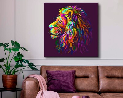 Foto 2 | Foto 2 | Cuadro Decorativo Canvas Art Abstracto de Cabeza León Perfil Multicolor 120 X 120 CM