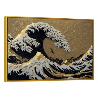 Foto 1 | Foto 1 | Cuadro Canvas Revolution Ola De Kanagawa Dorada 90 x 60 cm con Marco color Dorado