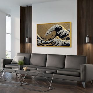 Foto 2 | Foto 2 | Cuadro Canvas Revolution Ola De Kanagawa Dorada 90 x 60 cm con Marco color Dorado