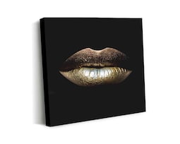 Cuadro Decorativo Canvas Art Bonito Labios Dorados Multicolor