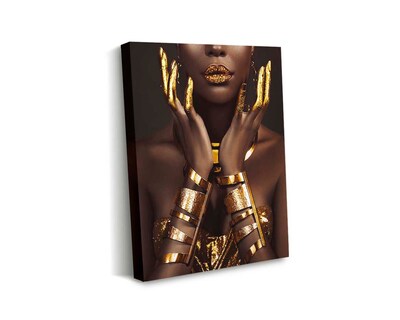 Foto 1 | Foto 1 | Cuadro Decorativo Canvas Art Mujer con Dedos Labios Dorados