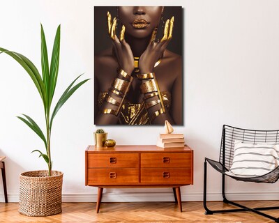 Foto 2 | Foto 2 | Cuadro Decorativo Canvas Art Mujer con Dedos Labios Dorados