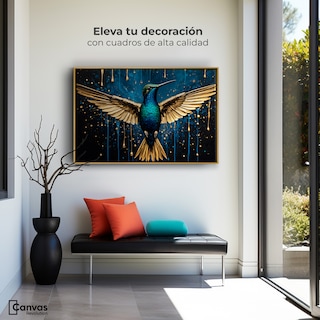 Foto 3 | Foto 3 | Cuadro Decorativo Marco Flotante Colibrí Destellos 90x60 Marco Dorado