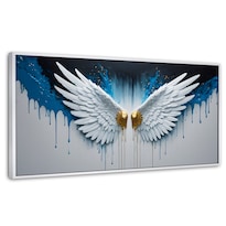 Cuadro Decorativo Marco Flotante Alas Corazón Dorado 120x60 Marco Blanco