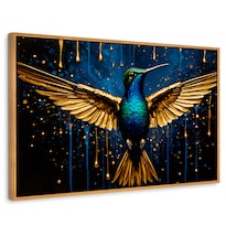 Cuadro Decorativo Marco Flotante Colibrí Destellos 90x60 Marco Madera