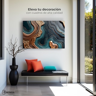 Foto 3 | Foto 3 | Cuadro Decorativo Canvas Abstracto Ondas Turquesas 90x60