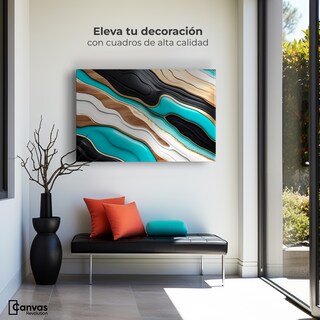 Foto 3 | Foto 3 | Cuadro Decorativo Canvas Abstracto Río Oro Turquesa 90x60