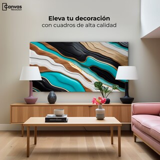 Foto 3 | Foto 3 | Cuadro Decorativo Canvas Abstracto Río Oro Turquesa 120x60