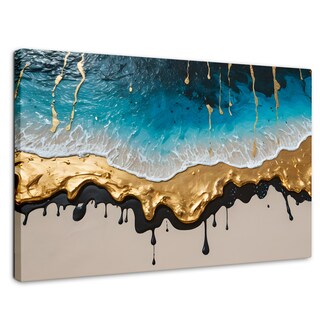 Foto 1 | Foto 1 | Cuadro Decorativo Canvas Olas Azul Doradas 90x60