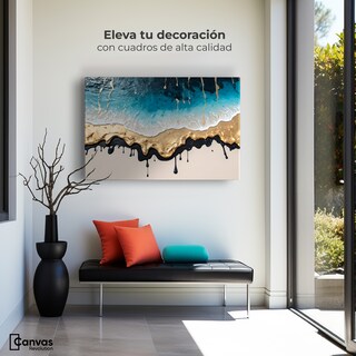 Foto 3 | Foto 3 | Cuadro Decorativo Canvas Olas Azul Doradas 90x60