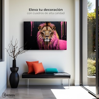 Foto 3 | Foto 3 | Cuadro Decorativo Canvas León Rosa Vibrante 90x60