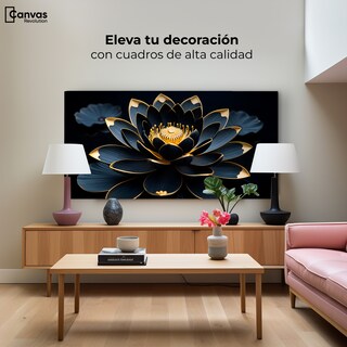 Foto 3 | Foto 3 | Cuadro Decorativo Canvas Loto Negro Oro 120x60