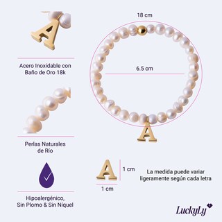 Foto 4 | Foto 4 | Pulsera de Perlas Baño de Oro 18k Luckyly Galia Letra M para Mujer