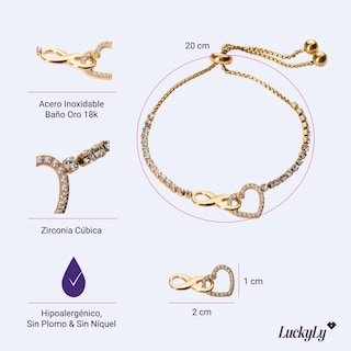 Foto 6 | Foto 6 | Pulsera para Mujer Dije de Corazón e Infinito Luckyly, Modelo Nia Oro