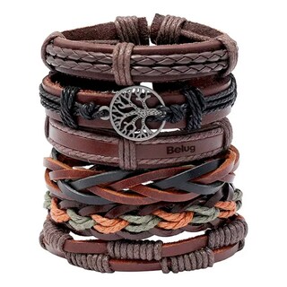 Foto 1 | Foto 1 | Brazalete De Hombre Cuero Vintage Set De 6 Dije Árbol, Color Café