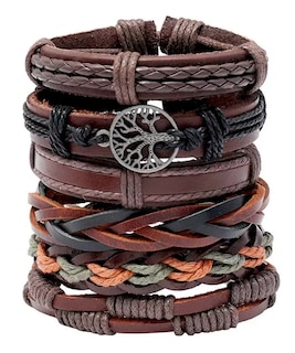 Foto 1 | Foto 1 | Brazalete De Hombre Cuero Vintage Set De 6 Dije Árbol, Color Café