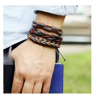 Foto 2 | Foto 2 | Brazalete De Hombre Cuero Vintage Set De 6 Dije Árbol, Color Café