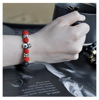 Foto 5 | Foto 5 | Pulsera Calavera Vintage Piedra De Lava Ojo De Tigre Hombre, Rojo/negro