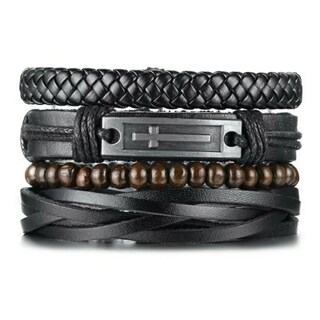 Foto 1 | Foto 1 | Set de Pulseras de Cuero Negro para Hombre- Venta Internacional