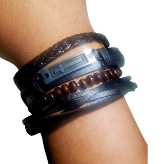 Foto 3 | Foto 3 | Set de Pulseras de Cuero Negro para Hombre- Venta Internacional