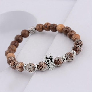 Foto 4 | Foto 4 | Pulsera Huoguo Con Cuentas De Madera Natural En Forma De Cruz Y Ónix Para Hombre - Venta Internacional.