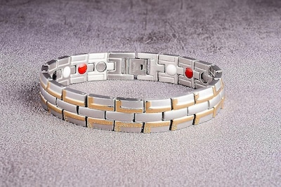 Foto 2 | Foto 2 | Pulsera Magnética Huoguo De Acero Inoxidable Para Hombre Color Plateado - Venta Internacional.