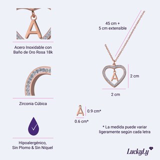 Foto 5 | Foto 5 | Collar de Corazón Luckyly Baño de Oro Rosa 18k Adina Letra H para Mujer