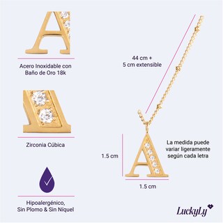 Foto 6 | Foto 6 | Collar LuckyLy CV27-Y color Dorado con Baño de Oro 18k y Zirconia Cúbica - Letra Y