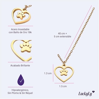 Foto 6 | Foto 6 | Collar Corazón Mujer con Dije de Huella de Perro Luckyly, Modelo Paw Oro