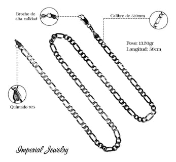 Foto 3 | Foto 3 | Cadena De Plata 925 Figaro De 50cm Calibre 5.1mm 4 Colores