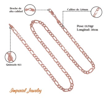 Foto 4 | Foto 4 | Cadena De Plata 925 Figaro De 50cm Calibre 5.1mm 4 Colores