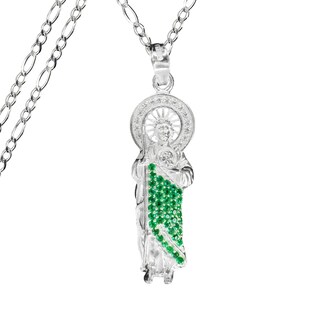 Foto 1 | Foto 1 | Dije De Plata San Judas Tadeo Con Incrustaciones De Zirconia Verdes Y Transparentes Con Cadena De Plata Calibre 50