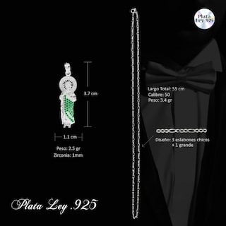 Foto 5 | Foto 5 | Dije De Plata San Judas Tadeo Con Incrustaciones De Zirconia Verdes Y Transparentes Con Cadena De Plata Calibre 50